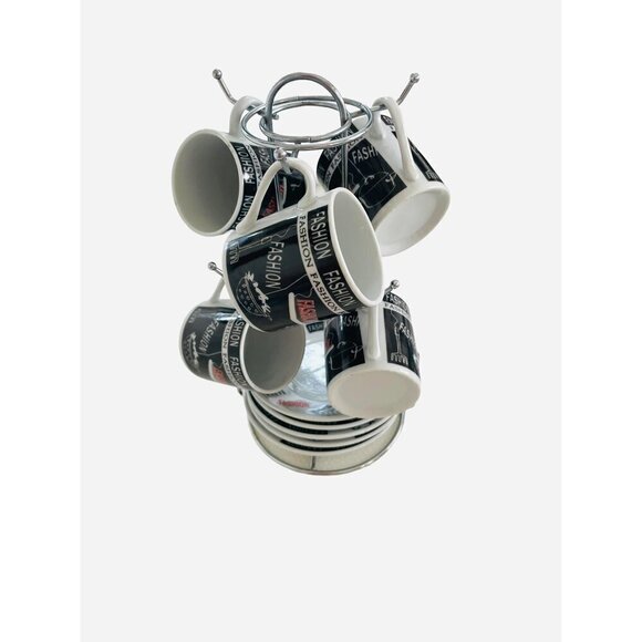 Vintage FASHION 12 pc Silver Holder Black White Red Coffee Set Coffee Shots Mugs - Picture 2 of 6